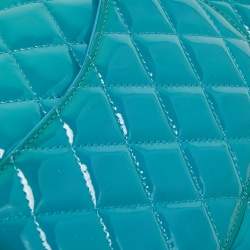 Pre Owned Chanel Teal Blue Quilted Patent Leather Medium Classic Double Flap Bag