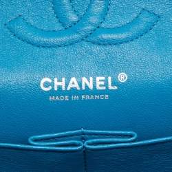 Pre Owned Chanel Teal Blue Quilted Patent Leather Medium Classic Double Flap Bag