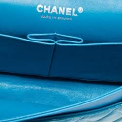 Pre Owned Chanel Teal Blue Quilted Patent Leather Medium Classic Double Flap Bag