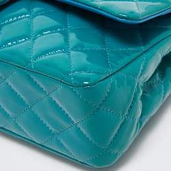 Pre Owned Chanel Teal Blue Quilted Patent Leather Medium Classic Double Flap Bag
