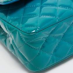 Pre Owned Chanel Teal Blue Quilted Patent Leather Medium Classic Double Flap Bag