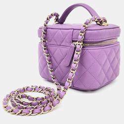 Pre Owned Chanel Purple Leather Vanity Top Handle Crossbody Bag