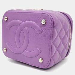 Pre Owned Chanel Purple Leather Vanity Top Handle Crossbody Bag