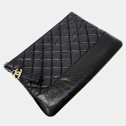 Chanel Black Leather Gabrielle Medium Clutch Bag
