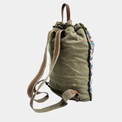 Chanel Khaki Fabric Cuban Backpack