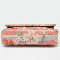 Pre Owned Chanel Multicolor Quilted Floral Print Leather Medium Classic Double Flap Bag