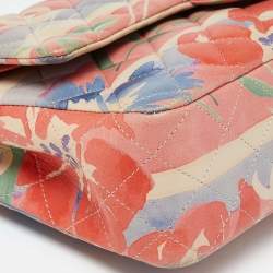 Pre Owned Chanel Multicolor Quilted Floral Print Leather Medium Classic Double Flap Bag