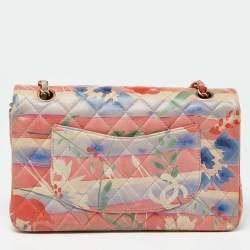Pre Owned Chanel Multicolor Quilted Floral Print Leather Medium Classic Double Flap Bag