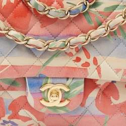 Pre Owned Chanel Multicolor Quilted Floral Print Leather Medium Classic Double Flap Bag
