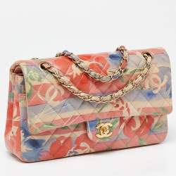 Pre Owned Chanel Multicolor Quilted Floral Print Leather Medium Classic Double Flap Bag
