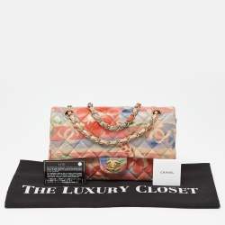 Pre Owned Chanel Multicolor Quilted Floral Print Leather Medium Classic Double Flap Bag