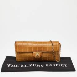 Pre Owned Chanel Tan Cube Quilted Leather East West Flap Bag