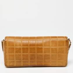 Pre Owned Chanel Tan Cube Quilted Leather East West Flap Bag