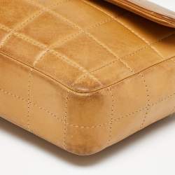 Pre Owned Chanel Tan Cube Quilted Leather East West Flap Bag