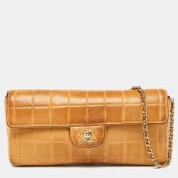 Pre Owned Chanel Tan Cube Quilted Leather East West Flap Bag