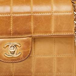 Pre Owned Chanel Tan Cube Quilted Leather East West Flap Bag