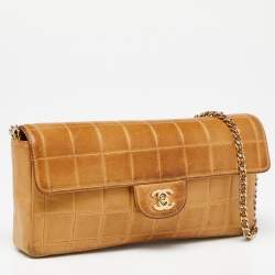 Pre Owned Chanel Tan Cube Quilted Leather East West Flap Bag