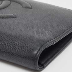 Pre Owned Chanel Navy Blue Leather CC Timeless Wallet