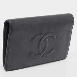 Pre Owned Chanel Navy Blue Leather CC Timeless Wallet