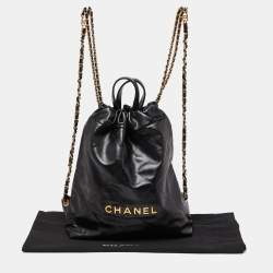 Pre Owned Chanel Black Shiny Quilted Leather 22 Backpack