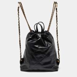 Pre Owned Chanel Black Shiny Quilted Leather 22 Backpack