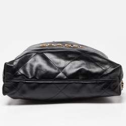 Pre Owned Chanel Black Shiny Quilted Leather 22 Backpack