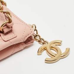 Pre Owned Chanel Light Pink Quilted Leather Logo Strap Belt Bag