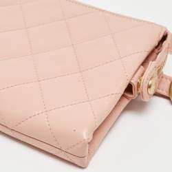 Pre Owned Chanel Light Pink Quilted Leather Logo Strap Belt Bag