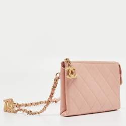 Pre Owned Chanel Light Pink Quilted Leather Logo Strap Belt Bag
