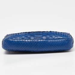 Pre Owned Chanel Blue Python Double Zip Chain Clutch