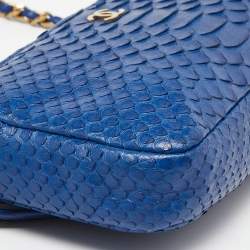 Pre Owned Chanel Blue Python Double Zip Chain Clutch