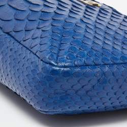 Pre Owned Chanel Blue Python Double Zip Chain Clutch