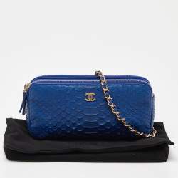 Pre Owned Chanel Blue Python Double Zip Chain Clutch