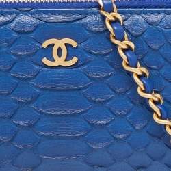 Pre Owned Chanel Blue Python Double Zip Chain Clutch