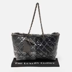 Pre Owned Chanel Grey Quilted Vinyl and Tweed Funny Patchwork Tote