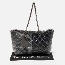 Chanel Grey Quilted Vinyl and Tweed Funny Patchwork Tote