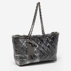 Pre Owned Chanel Grey Quilted Vinyl and Tweed Funny Patchwork Tote