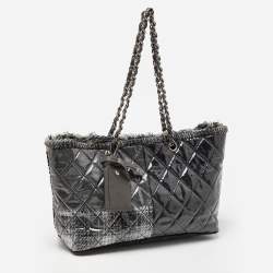 Chanel Grey Quilted Vinyl and Tweed Funny Patchwork Tote