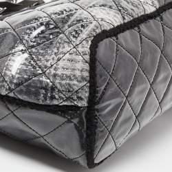 Pre Owned Chanel Grey Quilted Vinyl and Tweed Funny Patchwork Tote