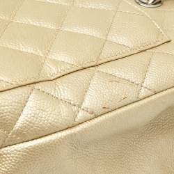 Pre Owned Chanel Pearl White Quilted Caviar Leather GST Shopper Tote