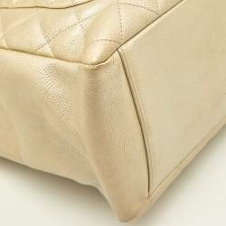 Pre Owned Chanel Pearl White Quilted Caviar Leather GST Shopper Tote