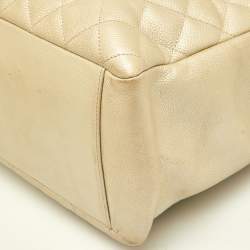 Pre Owned Chanel Pearl White Quilted Caviar Leather GST Shopper Tote