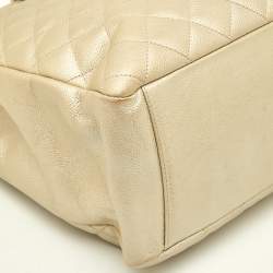 Pre Owned Chanel Pearl White Quilted Caviar Leather GST Shopper Tote