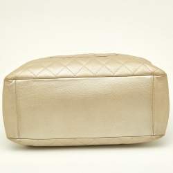 Pre Owned Chanel Pearl White Quilted Caviar Leather GST Shopper Tote