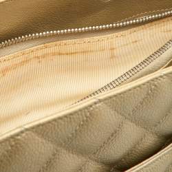 Pre Owned Chanel Pearl White Quilted Caviar Leather GST Shopper Tote
