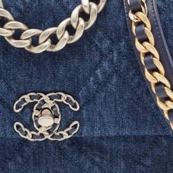 Pre Owned Chanel Blue Quilted Denim Medium 19 Flap Bag