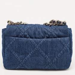 Pre Owned Chanel Blue Quilted Denim Medium 19 Flap Bag