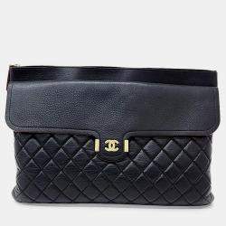 Pre Owned Chanel Leather Black Large Clutch