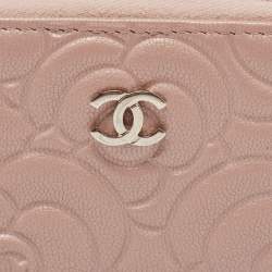 Chanel Pink Camellia Embossed Leather Zip Around Coin Purse