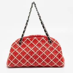 Pre Owned Chanel Red/Multicolor Quilted Stitched Patent Leather Medium Just Mademoiselle Bag